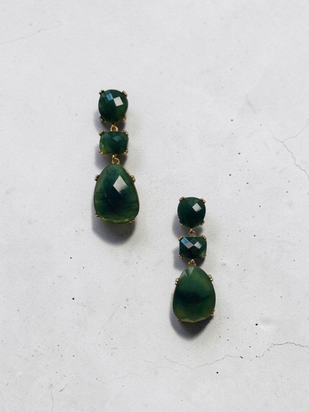 Faceted Emerald Green Geometric Statement Dangle Earrings